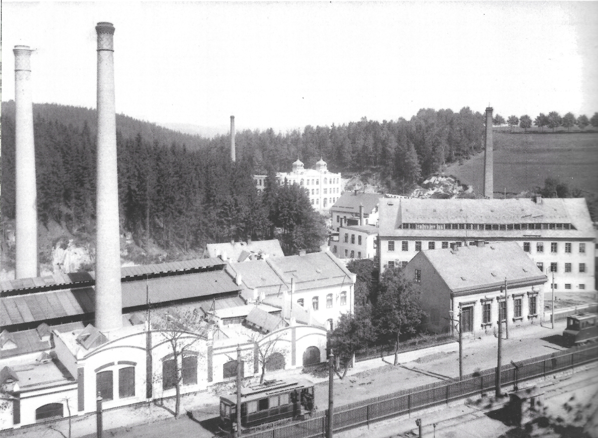 Jablonecká místní část Brandl s koneřnou tramvajové linky, po roce 1900, foto SOKA Jablonec nad Nisou