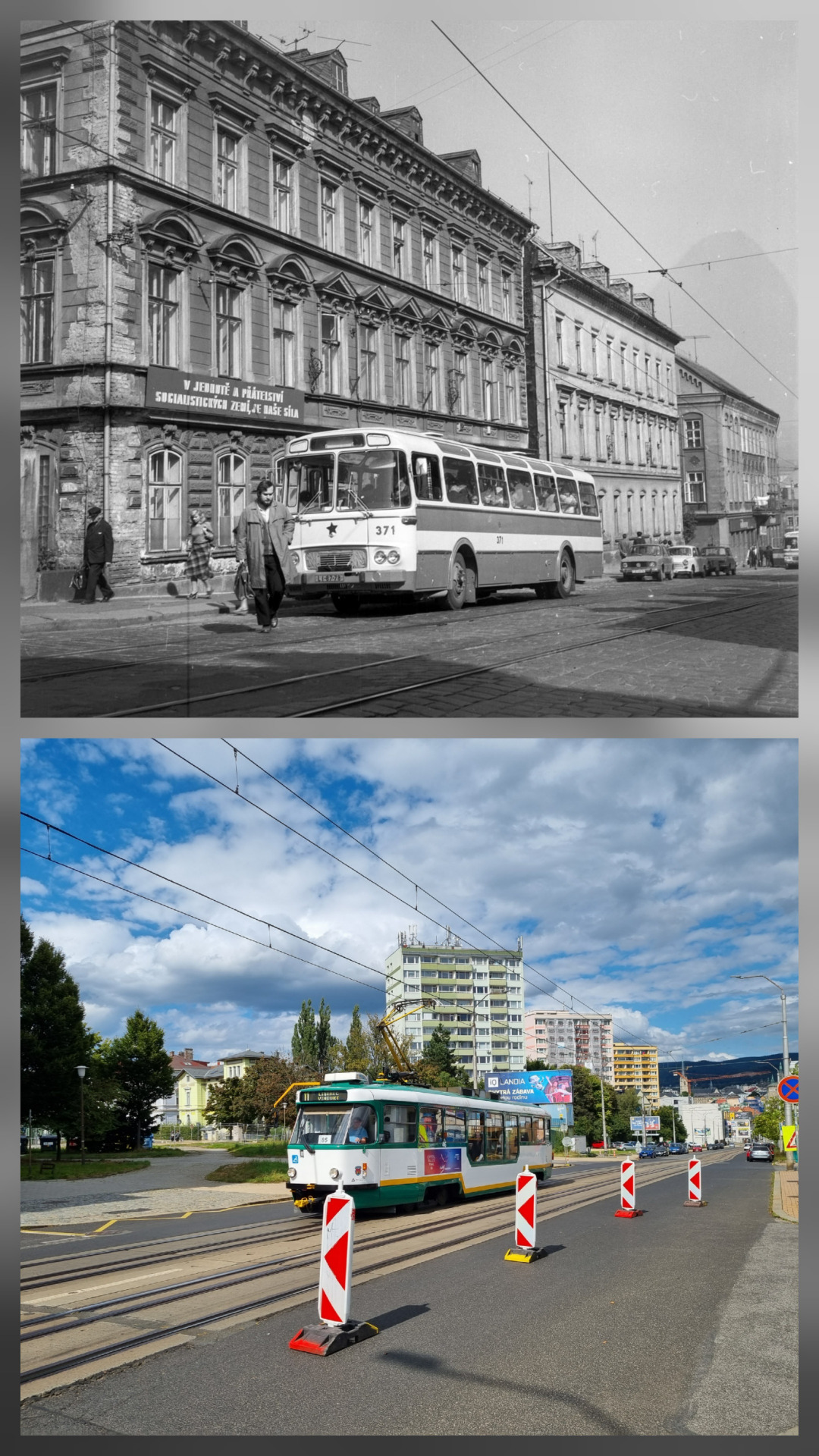 Třída 1.máje v roce 1980 a 24.8.2025