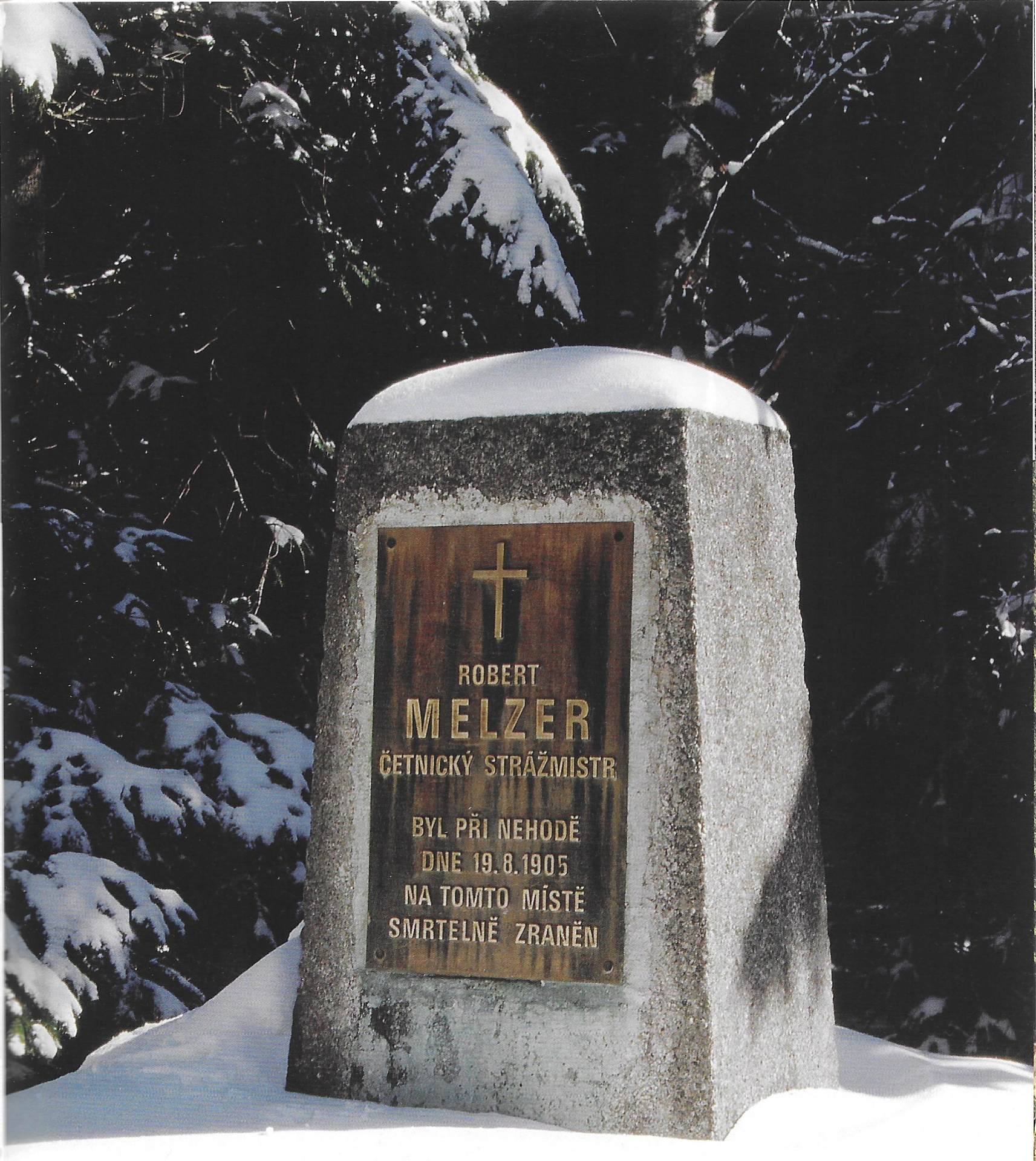 Melzerův pomník s obnovenou kovovou deskou 28.března 1996