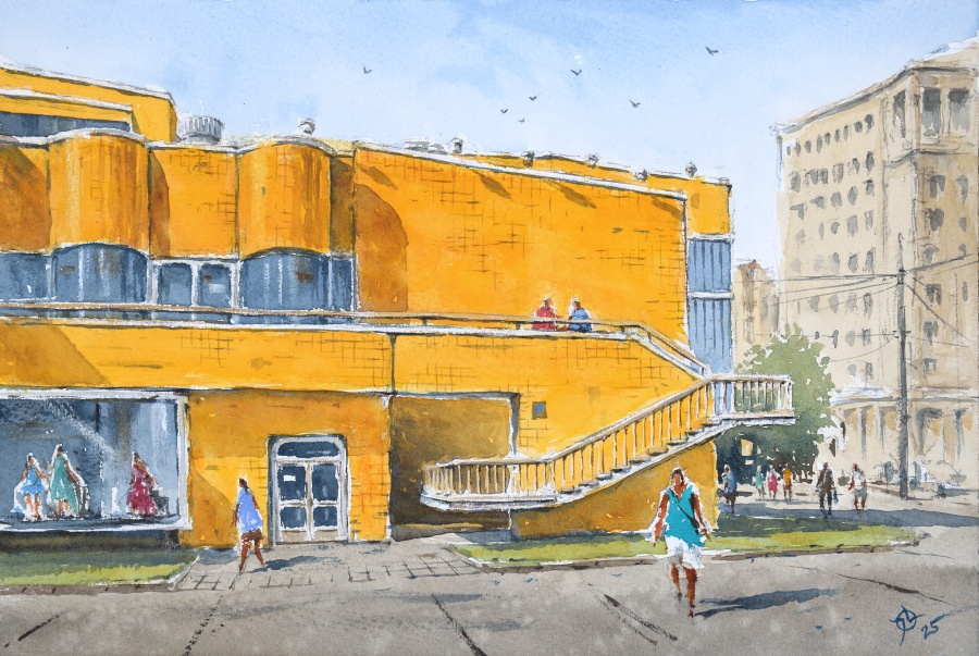 Vzpomínka na obchodní dům Ještěd, akvarel podle fotografie. (autor Jirka Lode)