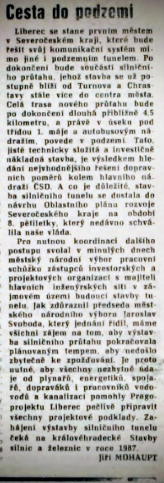 Vpřed 29.listopadu 1985 - plány na tunel pod nádražím pro silniční průtah.  (archiv R.Kittler)