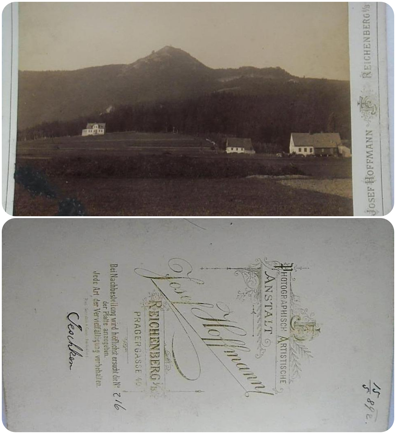 Ještěd 1889 ...na vrcholu vidět puvodni dřevěnou rozhlednu (archiv M.Gergelčík)