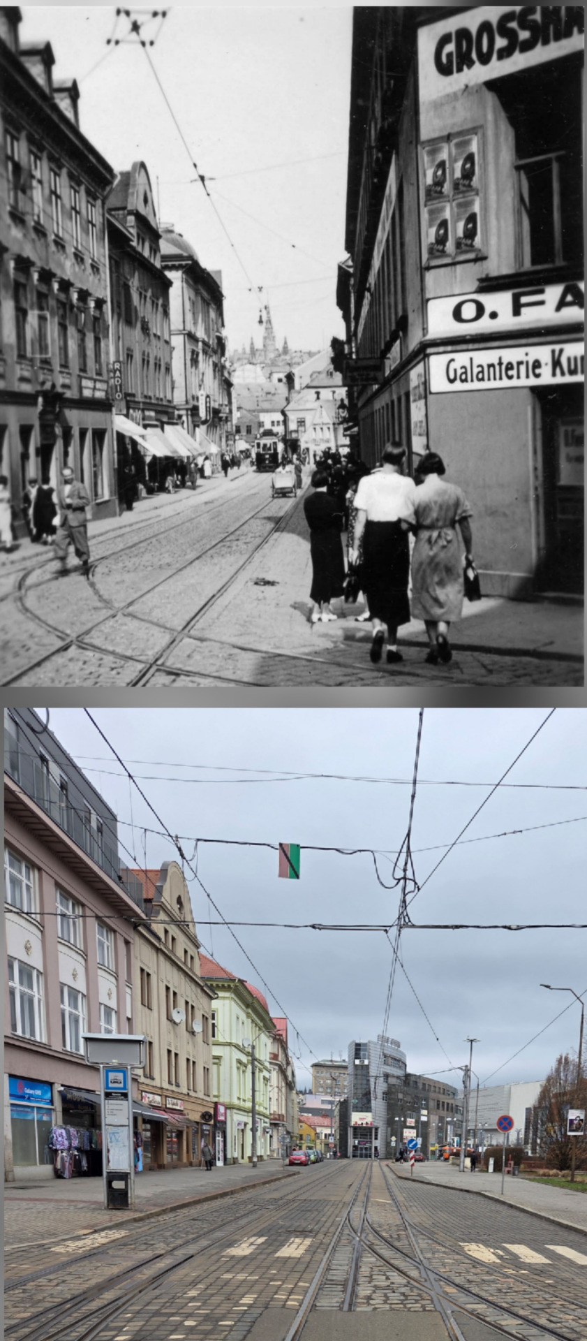 třída 1.máje v roce 1935 a 7.12.2025