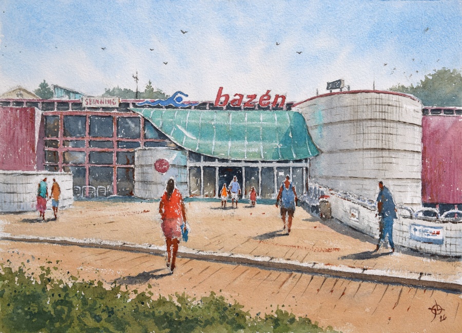 Jakožto neplavec a milovník koupání pod širým nebem jsem do bazénu chodil málo, nejčastěji s kamarádama někdy v 90. letech. A největší zážitek z návštěv byla v té době pizza, na kterou jsme po cachtání šli do místní restaurace – byla to úplná novinka, a byla mastná, tlustá, hodně obložená...gurmán by nad ní asi zaplakal, ale mně moc chutnala...těžko říct, jestli bych takovou ještě někde ulovi (archiv Jirka Lode)