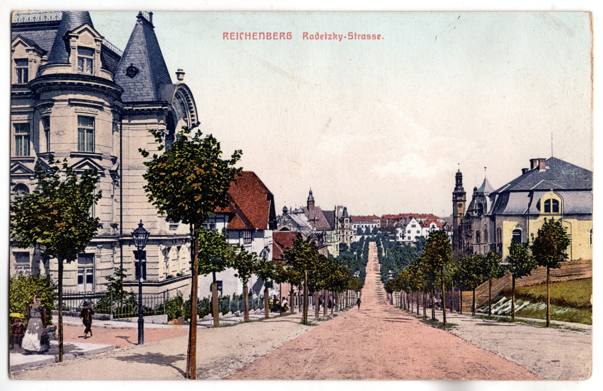 Vítězná ulice na pohlednici prošlé poštou 8.9.1915 (archiv Honza Půlpán)