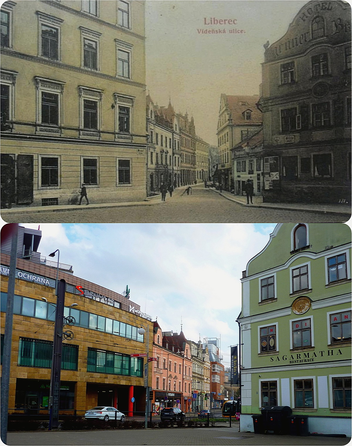 Malá Moskevská v roce 1906 a 2026 (Archiv Miroslav Gergelčík )