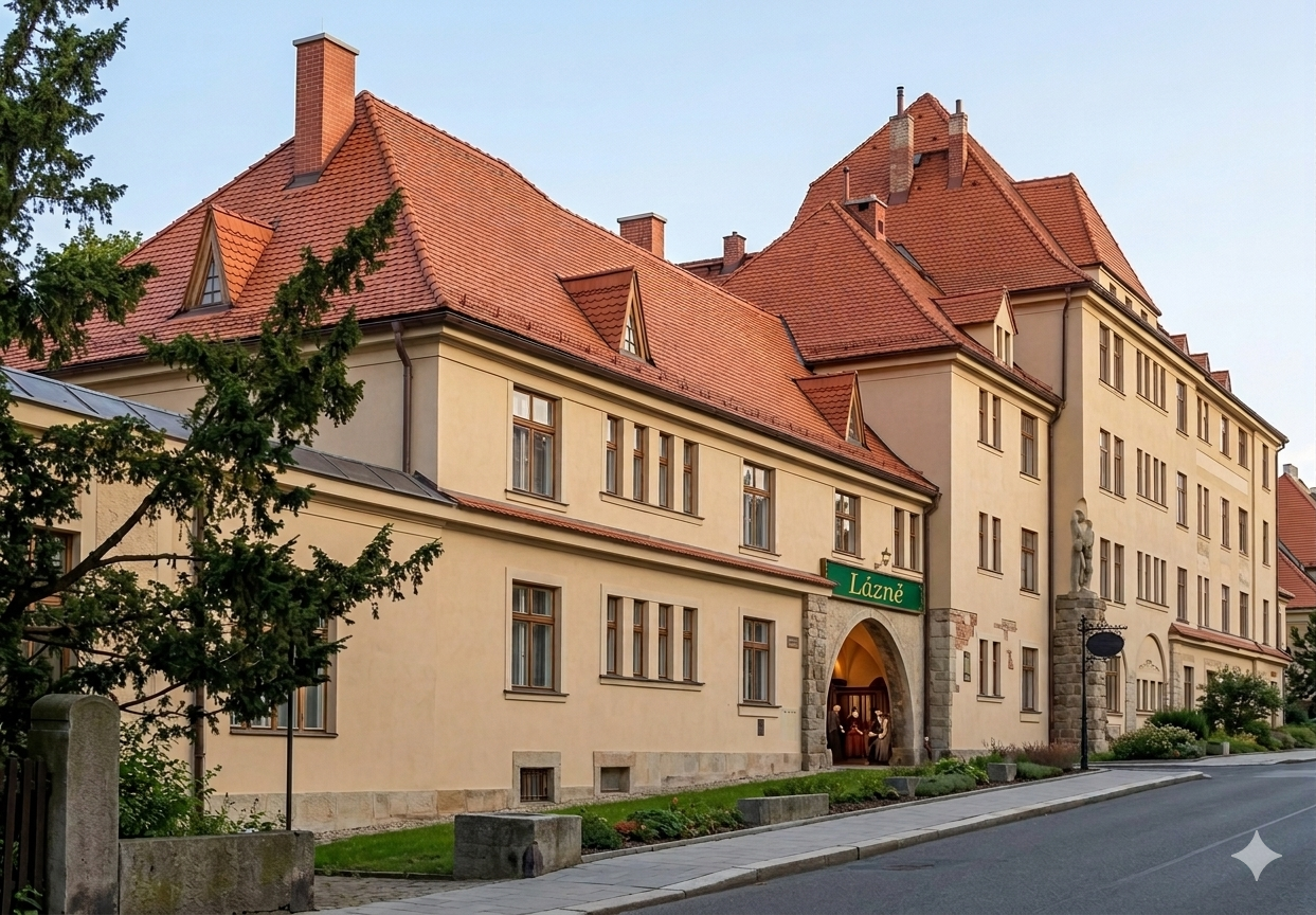 V roce 1926 byly otevřeny Rodinné lázně na Jeřábu (zrestaurovaná fotografie s cedulí - Lázně)