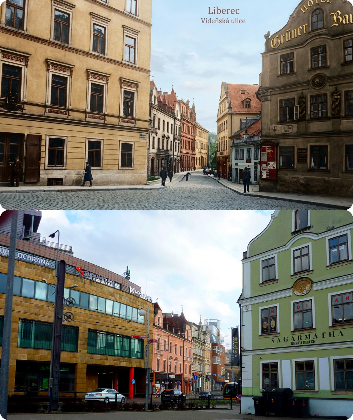 Malá Moskevská v roce 1906 a 2026 (Archiv Miroslav Gergelčík )