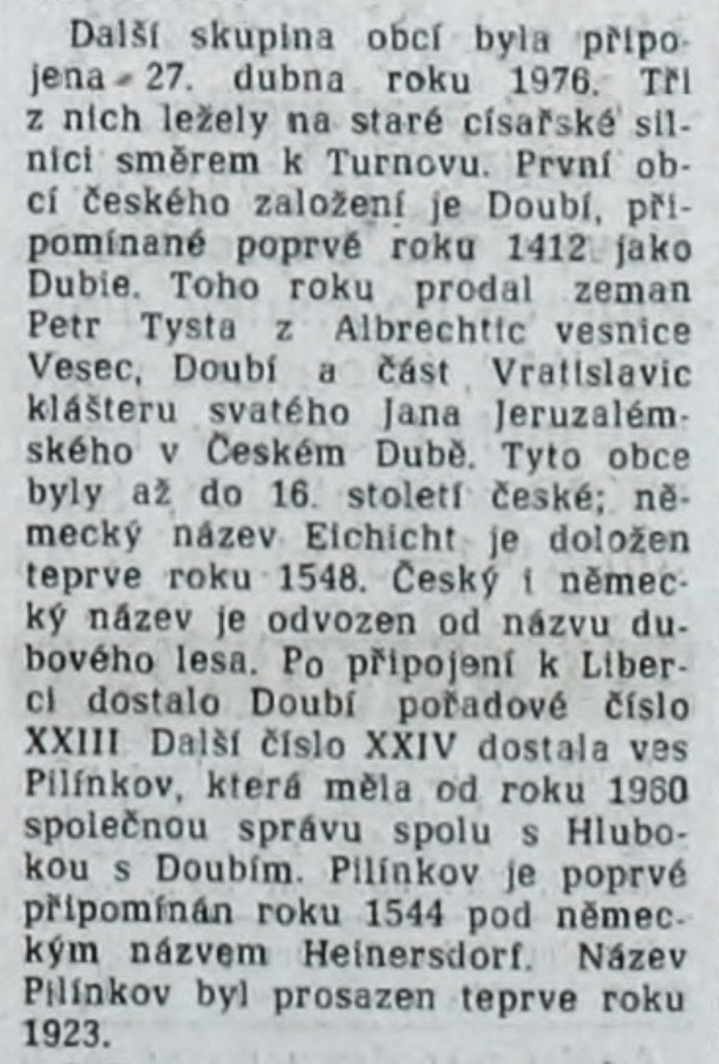 Vpřed 8.7.1988 Výňatek z velkého článku o vzniku Velkého Liberce. (archiv R.Kittler)