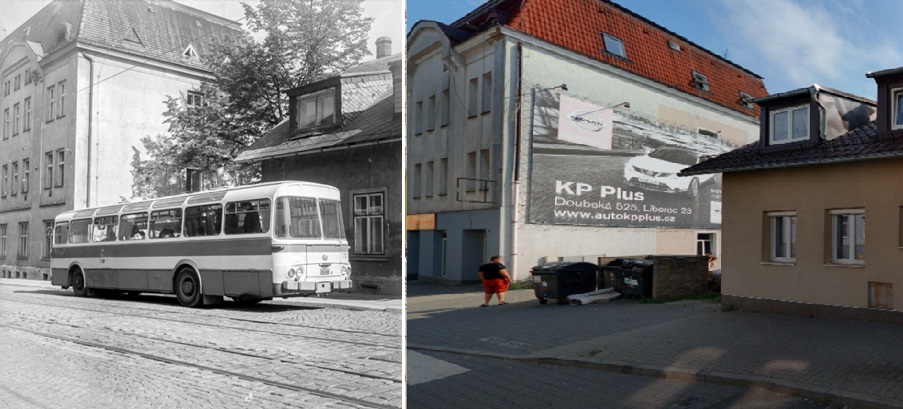 Hanychovská v roce 1980 (foto Erwin Cettineo) a v roce 2023 (mapy.com)