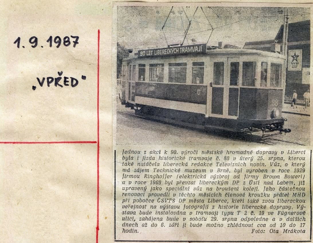 Napsali o nás. Ve Vpředu, 1.9.1987.