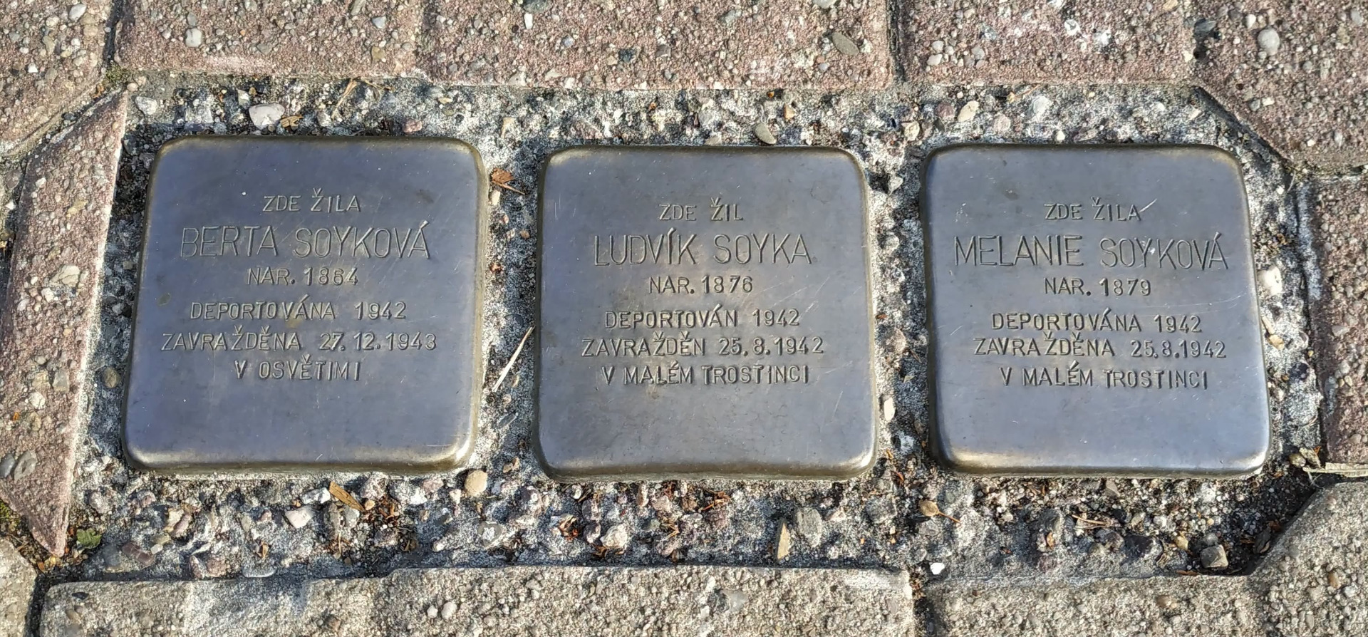 Tuto židovskou rodinu pronásledovanou Němci připomínají také Kameny zmizelých (Stolpersteine), které byly položeny na adrese Masarykova 522/15.