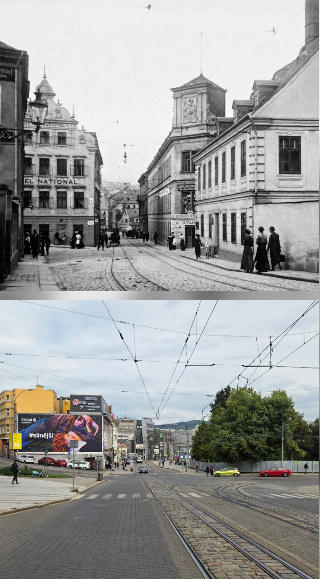 Třída 1.máje kolem roku 1930 a 11.9.2026