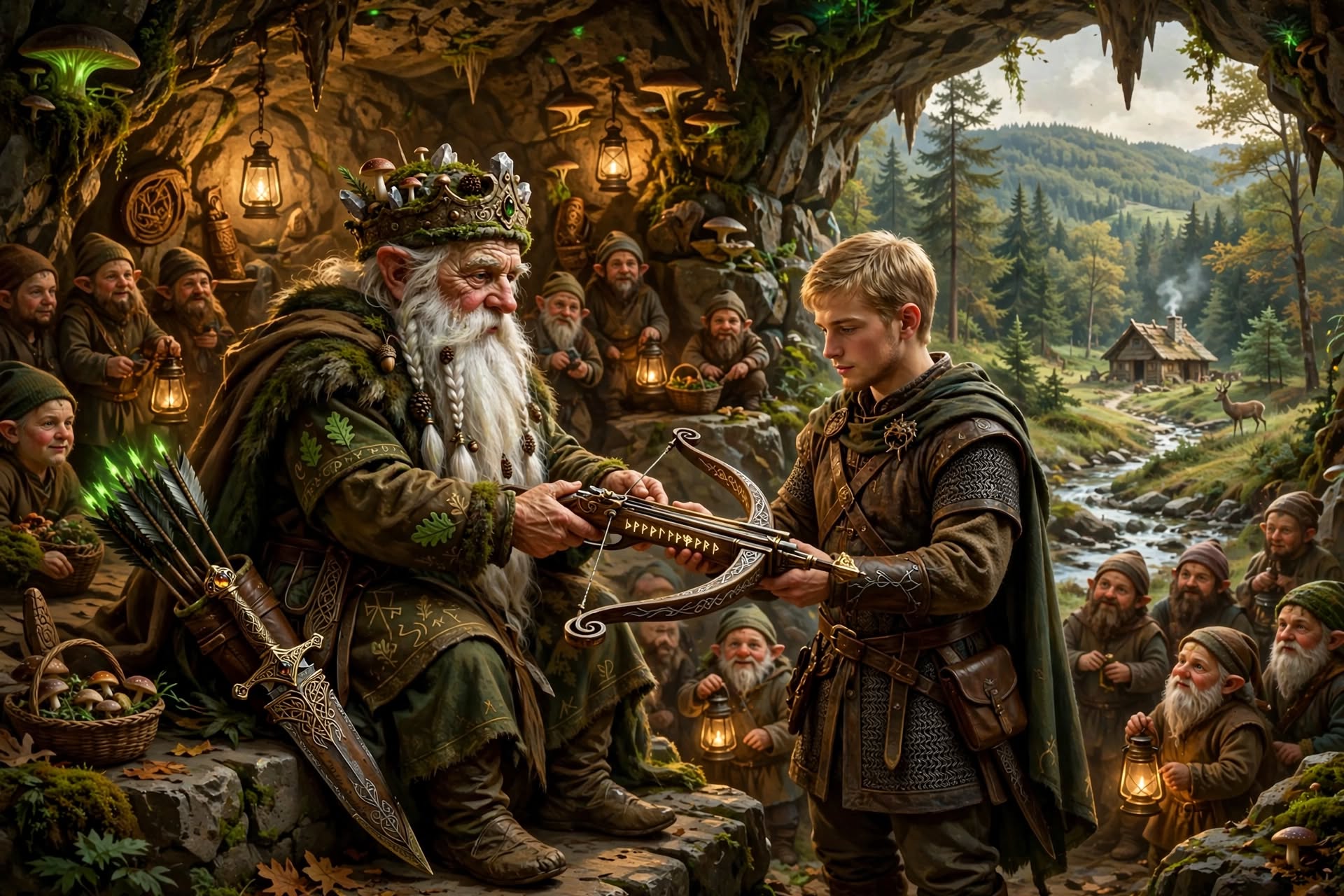 Král říká: „Draka není tak snadné zabít, ale i my už jeho počínání sledujeme s nelibostí, a tak ti rádi pomůžeme... Za to že celý kraj zbavíš toho hrozného postrachu, ti všechny zbraně věnujeme. Nesmíš je však nikdy užít pro zlý účel.“